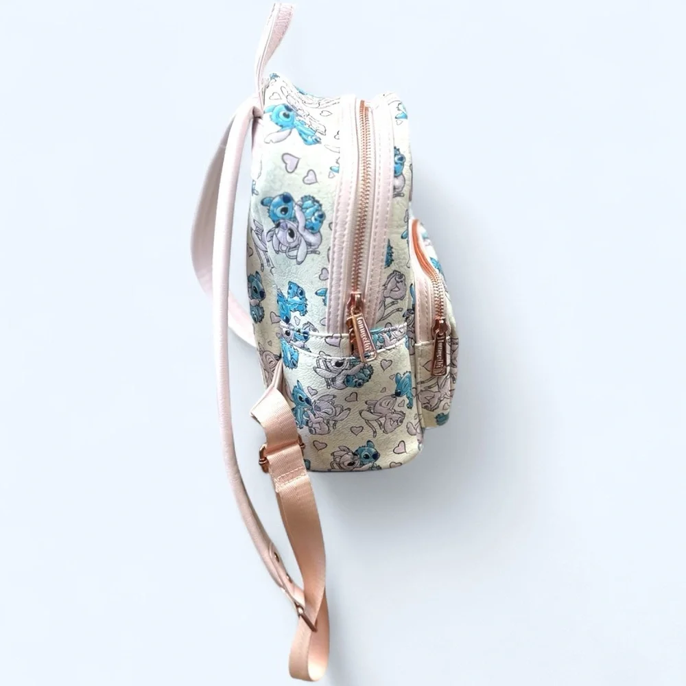 Loungefly Disney Parks Mini Backpack Stitch & Angel Valentines‎ Day Rose Gold